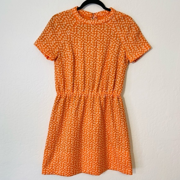 Vintage Orange White 1960s 1970s Dress Small/ Medium - Picture 1 of 9